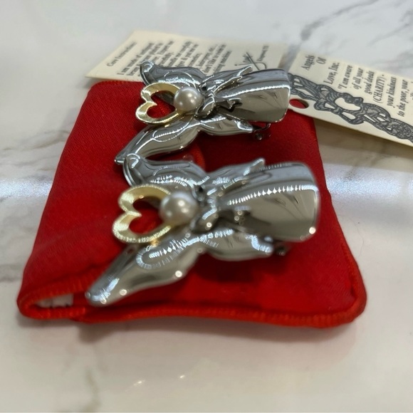 1993 Signed TwoTone Silver Gold HEART Angel Butterfly Earrings Jane Kingwood - Picture 4 of 7